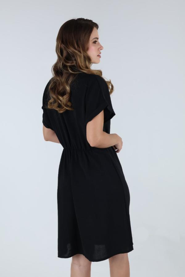 Vestido Negro Estilo Camisero Con Detalle De Botones Moderno Para Dama